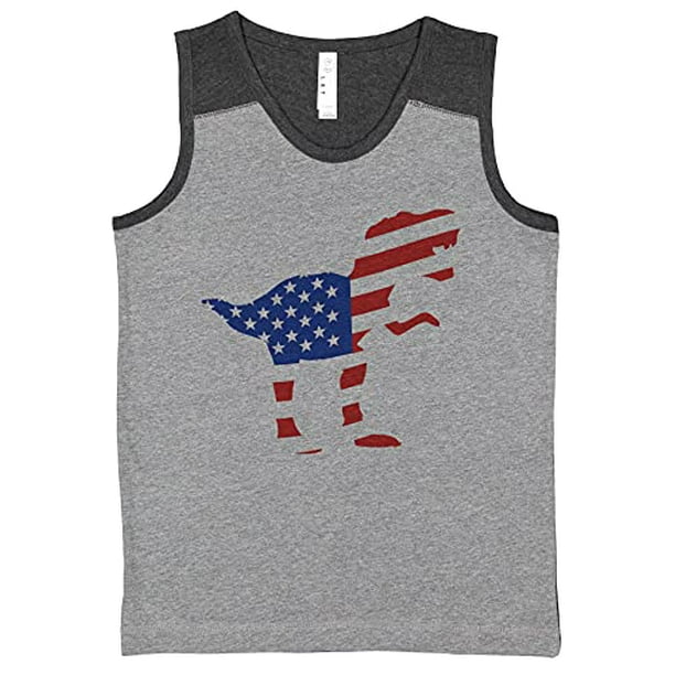 7 ate 9 Apparel Kids 4th of July Flag Dinosaur Dino Grey Tank Top 7 ate 9 Apparel Kids 4th of July Flag Dinosaur Dino Grey Tank Top